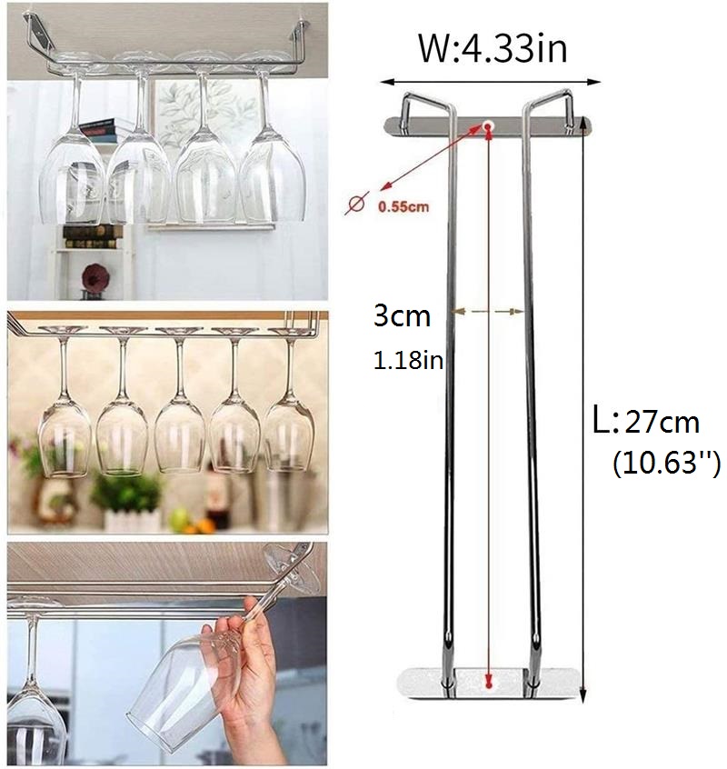 27cm 10,6 polegadas de uma linha Silver Stemware Rack Fio Hang Holder sob armário de vidro de vidro de vidro de vidro de ouro Acessórios de barra de bronze única linha de bronze