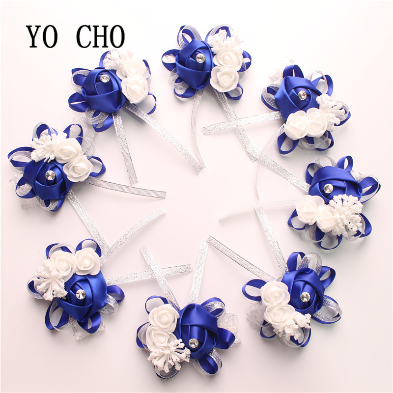 Yo Cho High Quality Real Touch Rose Rose Corsage Bridesmaid Sisters Flowers Hand Flowers Artificial Bride Flowers Party Decor