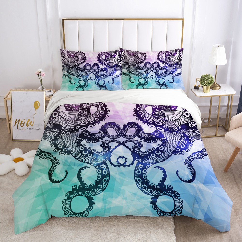 Fanaijia Luxury Black Bedding Sets Twin Size 3D Octopus Print羽毛布団カバーと枕カバー動物床セットベッドリネン卸売