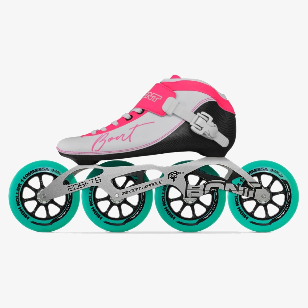 100% d'origine Bont Bnt Speed Inline Skates 2pt HEATMoldable Carbonfiber Boot 4 * 90 / 100/110mm 6061 Patines de rouleau à rouleaux élevés