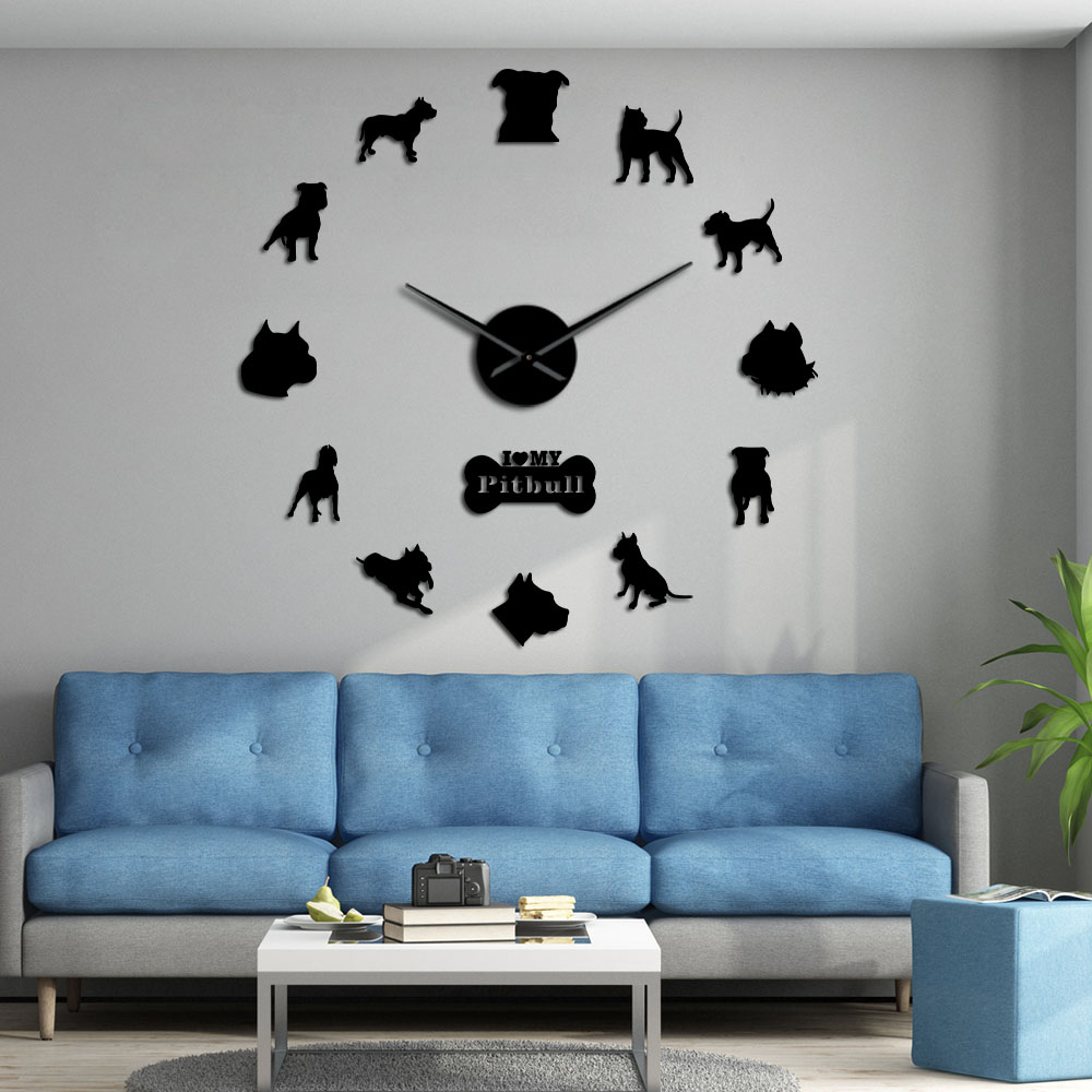 ピットブル大きな壁の時計犬の犬種ピッティホームDeocr Self Adhesive DIY 3D Wall Clock Mirror Surfac