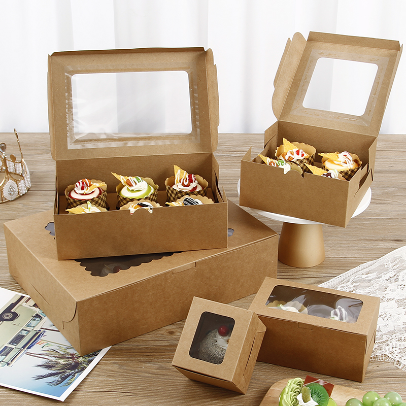 Fenster Cupcake Boxen Kraftpapierpapt Cupcake Packungsschachtel für Kuchen Muffin Kekse Süßigkeiten Weihnachten Hochzeitsfeier Geburtstag