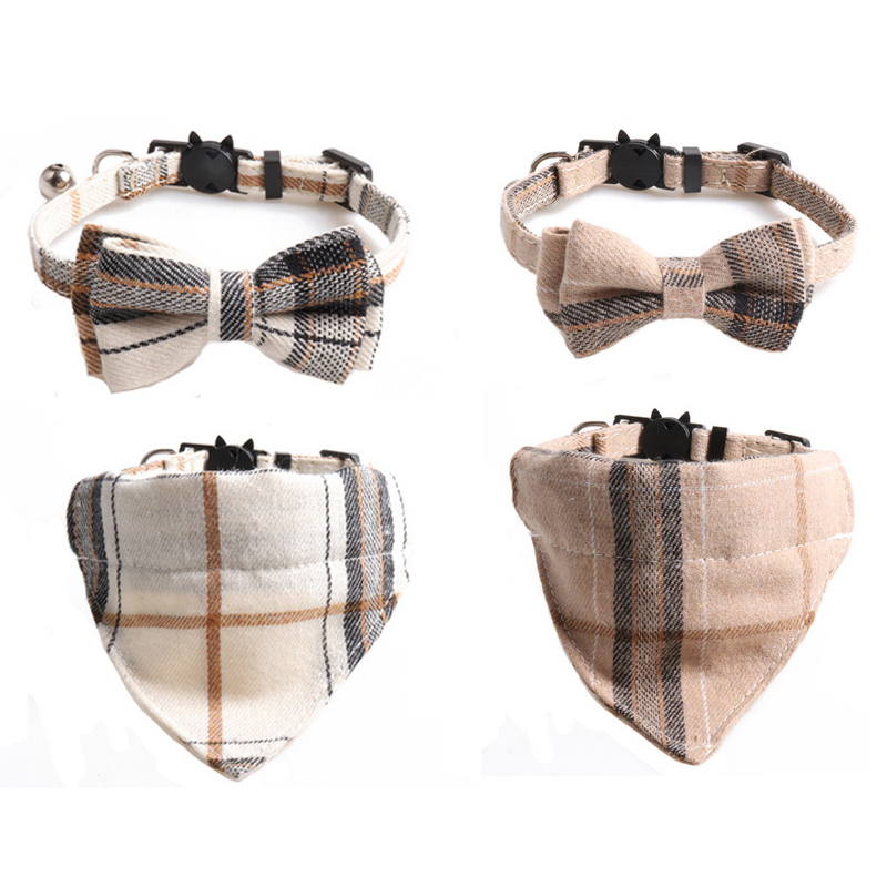 Plaid huisdieren kat kraagaccessoires verstelbare kitten slabbetjes schattige bowknot chihuahua bandana veiligheid buckle puppy konijnen ketting