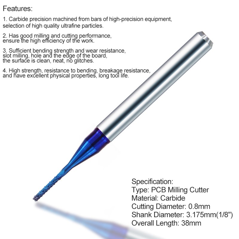 Cutter di fresatura PCB XCAN 0,5/0,6/0,8/1,2/1.4/1.7/1.8/2,2/2,4 mm Nano blu nano rivestito 1/8 Multatrice di macinatura a macinatura a gambo Mulino CNC