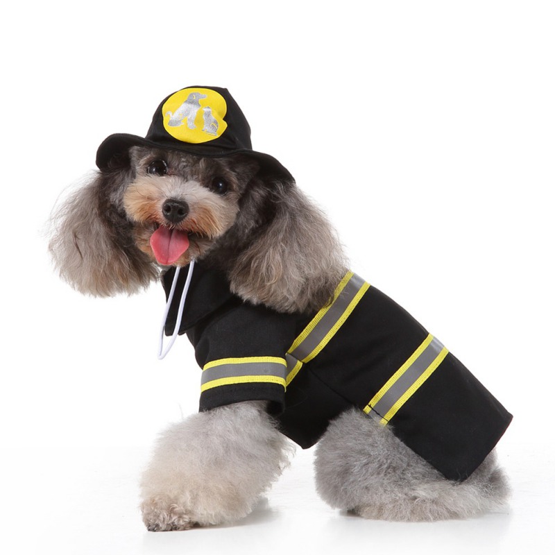 Dog Halloween Cosplay Kostuum Funny Fireman Outfits Set 2-benen Coat en hoed voor kleine en middelgrote honden Cat Party kostuumpak
