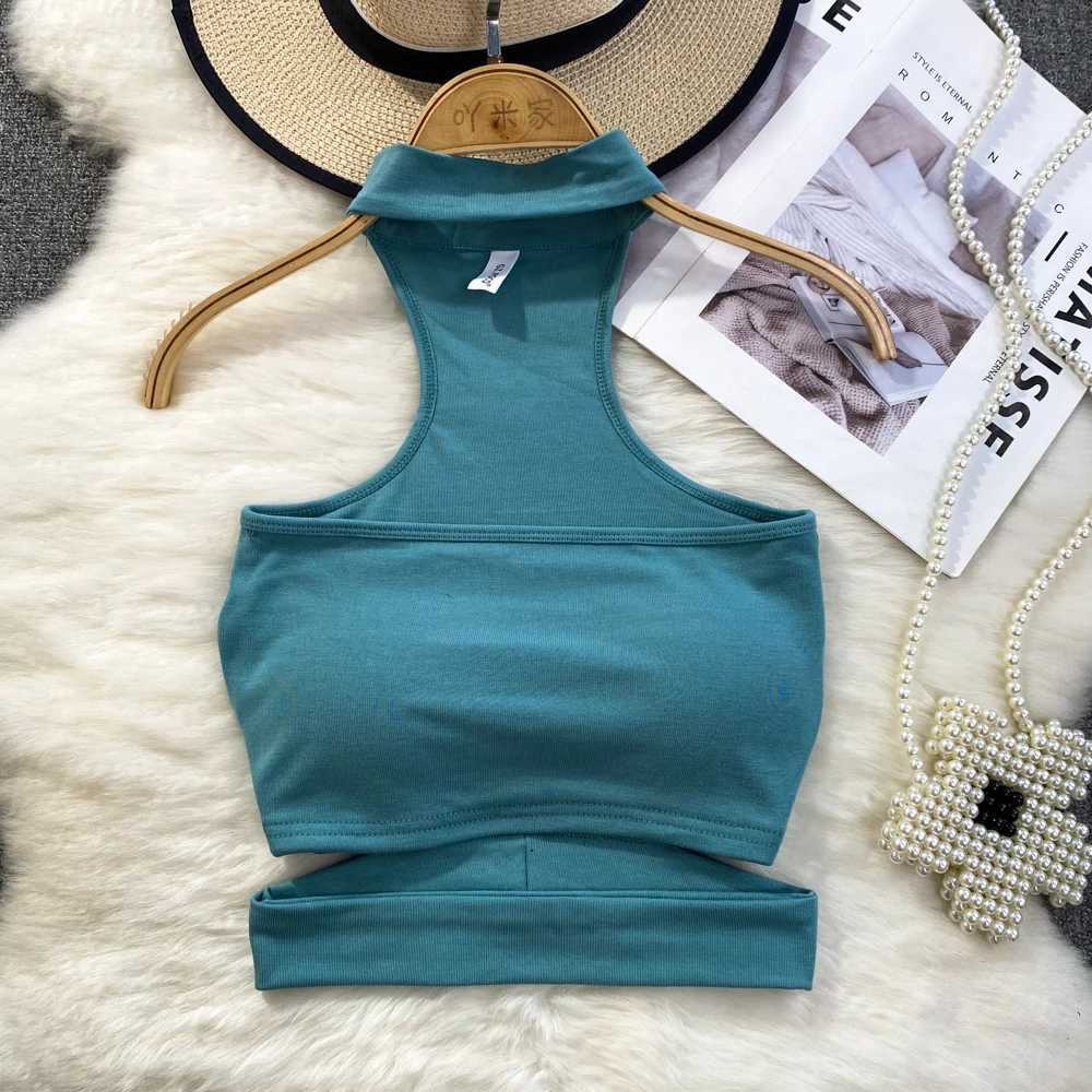 Kvinnors tankar Camis Y2K Crop Top Womens Shoulder Strap Vest Top inbyggd BRA Womens Cotton Vest Womens 2023 Summer All-Around Shipping J240409