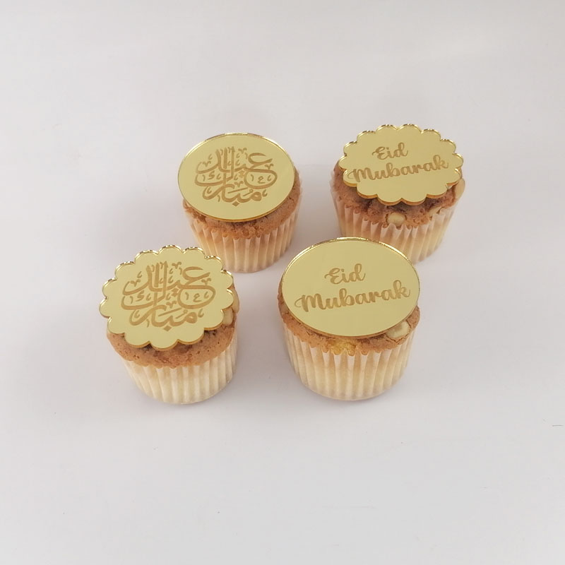 Ny Eid Mubarak 10st Circle Acrylic Cupcake Topper Gold Ramadan Cake Topper för Hajj Mubarak Cake Decorations Muslim Eid Baking