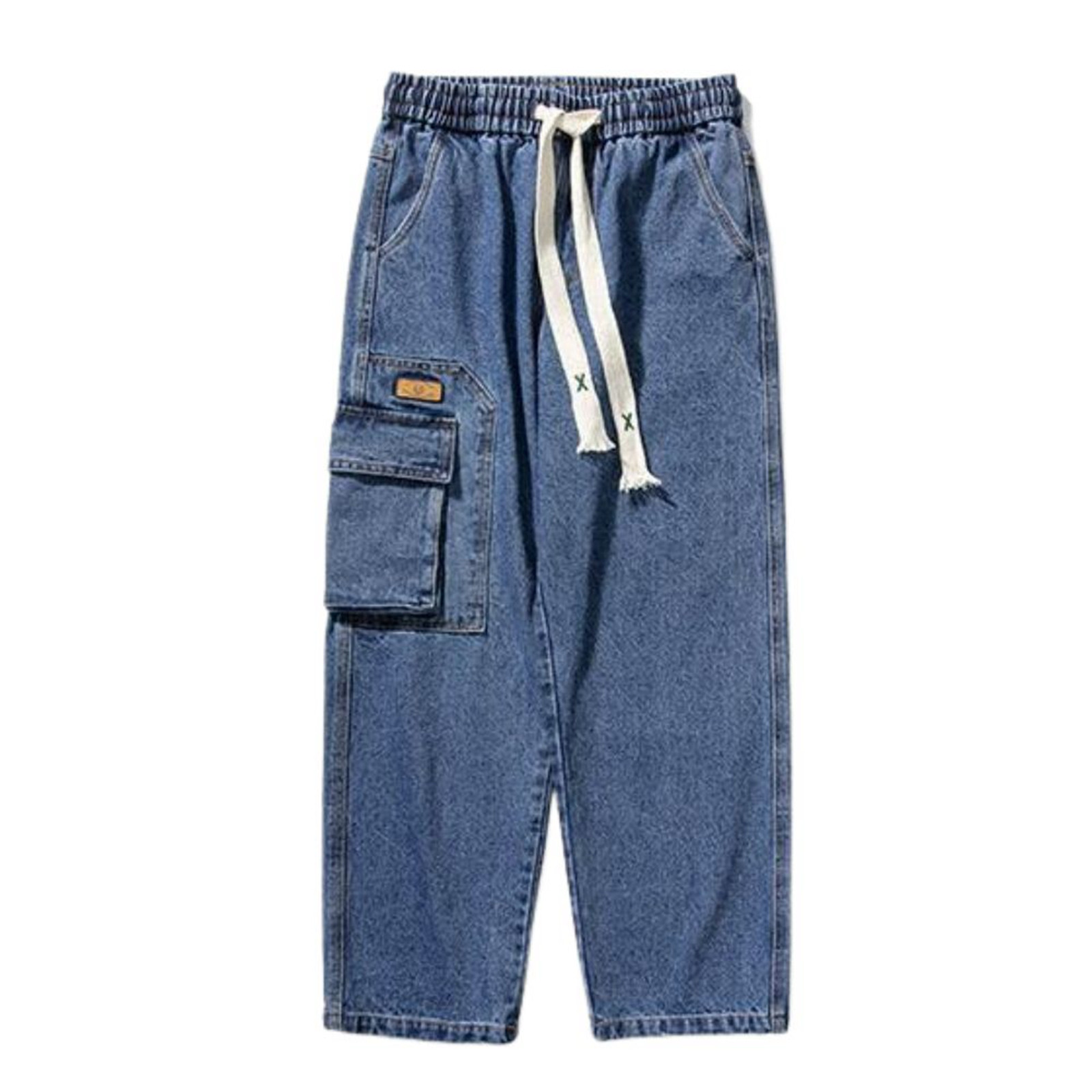 Jeans Man Herbst lange Hosen Hip Hop Denim Arbeitshose mit großen Taschen Vintage Herren lässig losen Frachtjeans Kordelzug