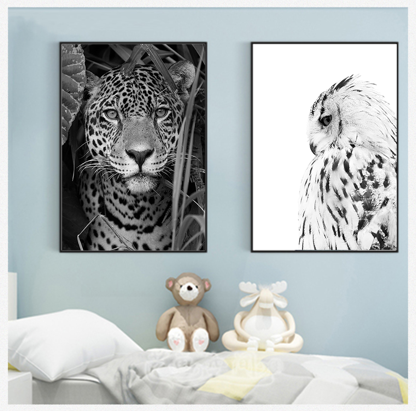 White Wall Art Nursery Canvas Painting Pictures For Living Room Home Decor Jaguar Cow Affiche et imprimés animaux mignons