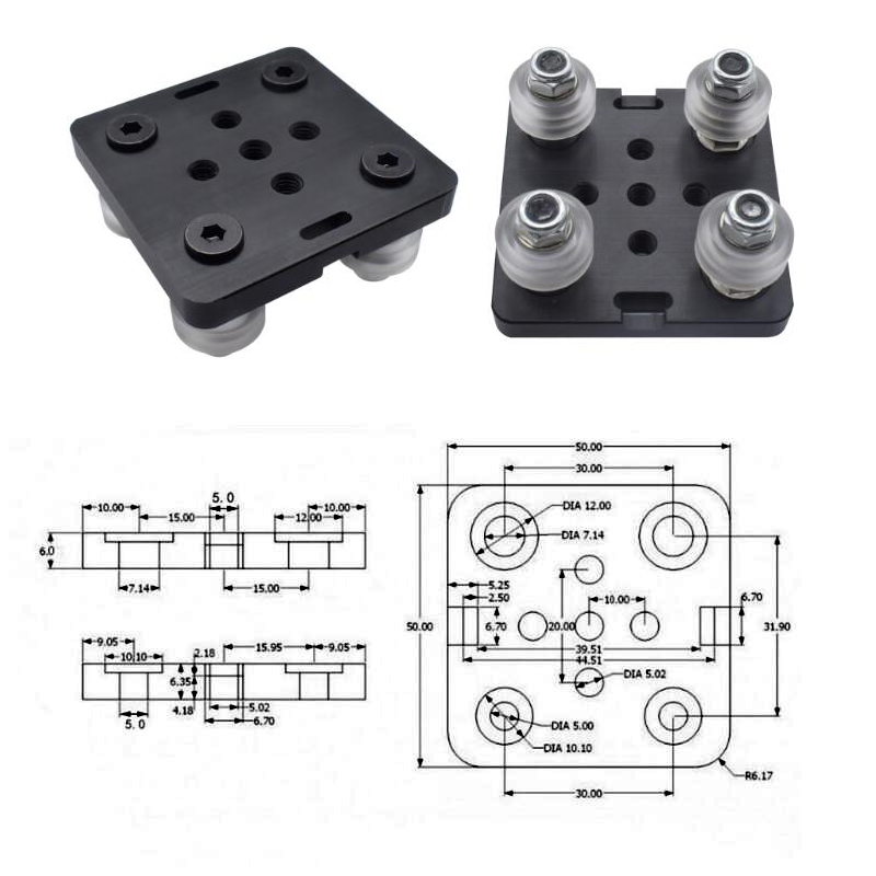 V Gantry Plat Set Poulie de plaque de glissière spéciale avec roues noires / blanches Pièces d'imprimante 3D pour les profils en aluminium 2040 V-Slot