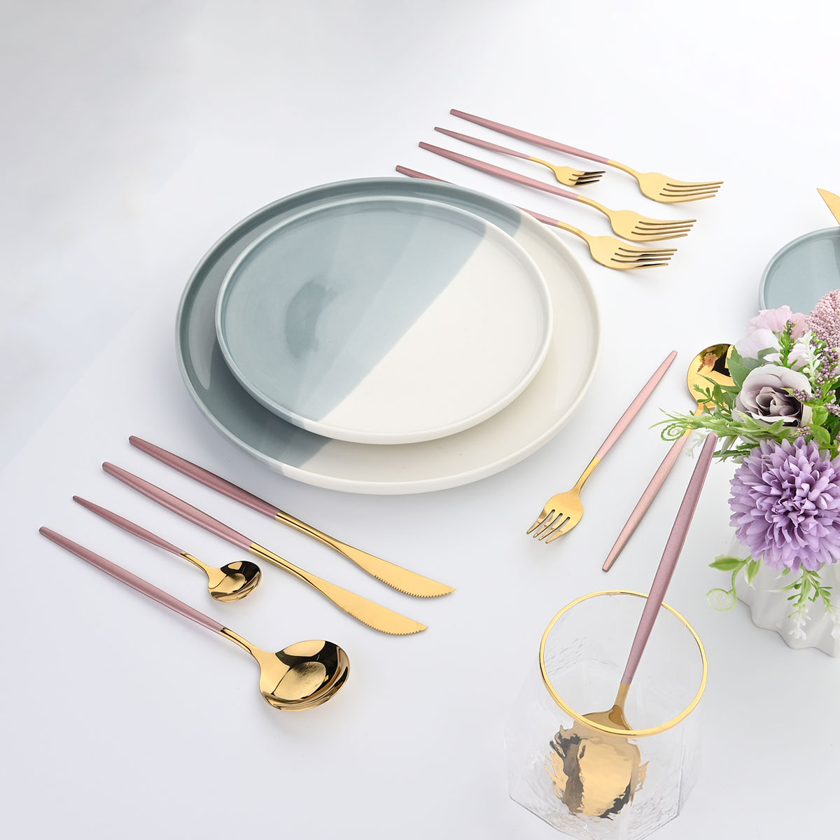 Jankng Pink Gold Cutlery Flatware Set Wedding Party Stainelss Steel Silverware Dinterware Fork Spoons 나이프 디저트 식탁