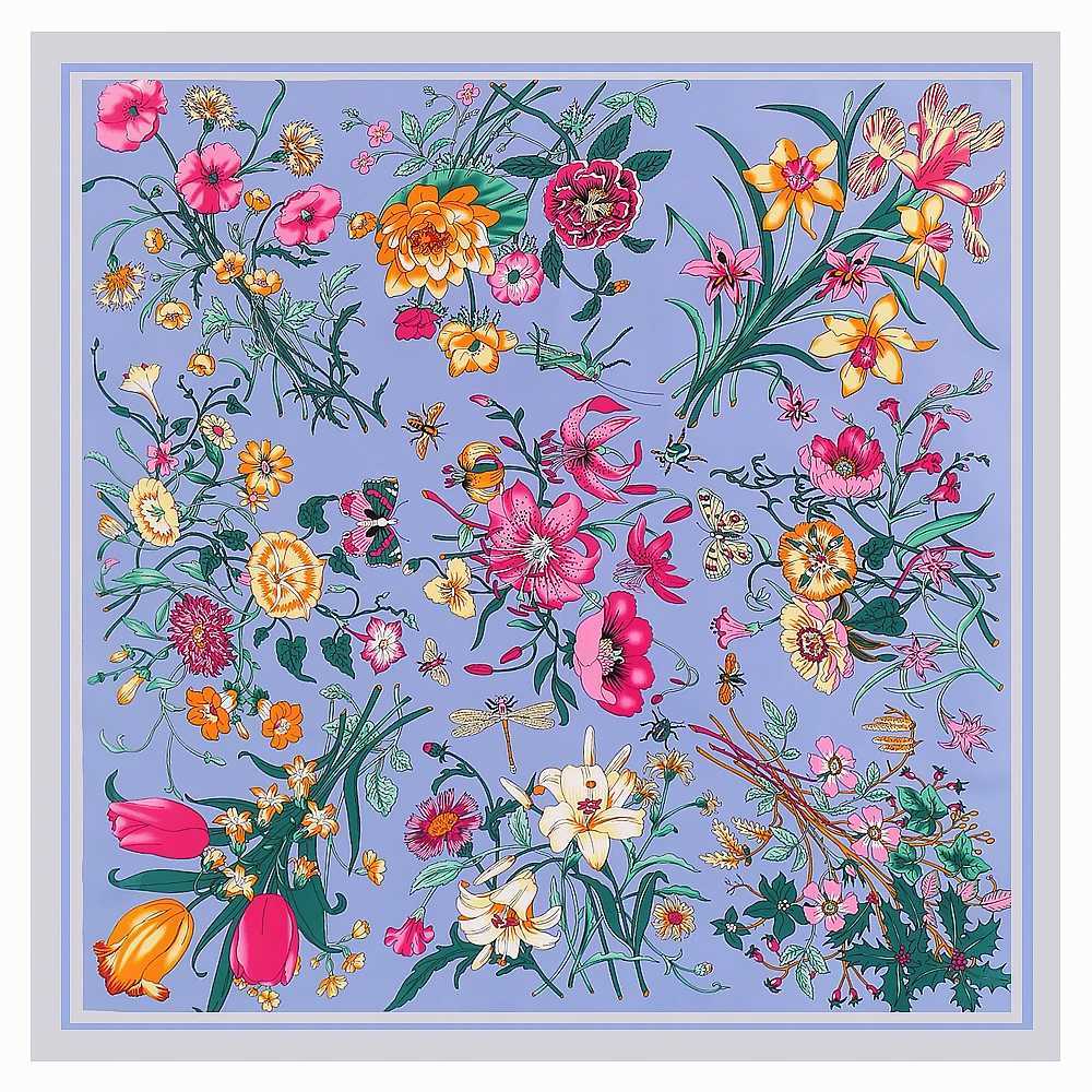 Sjaals Europese 130 cm lente nieuwe planten en bloemen dames klassieke twill decoratie mode reizen warme sjaal grote vierkante sjaal 240410