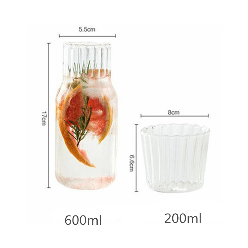 Glass Water Bottle with Glass Cup Set Drink Ware Bedside Carafe Milk Coffee Tea with Tumbler Glasses Drinking Pitcher