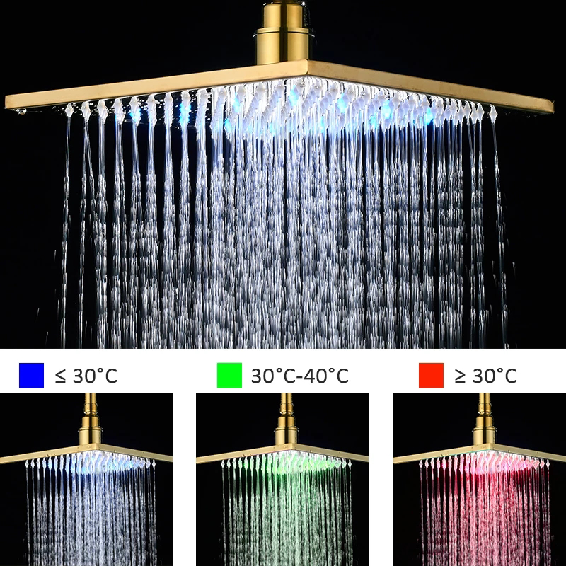 Bathroom Gold LED Concealed LCD Digital Shower Set Hot Cold Mixer Value Brass Thick Shower Head Two Type 3 Way Bath Faucet