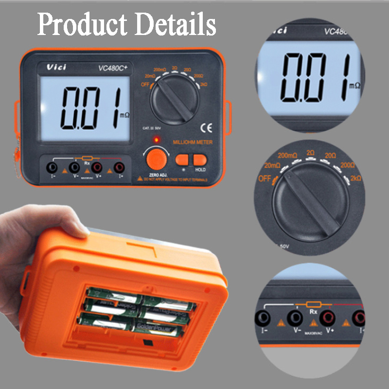 VC480C+ 3 1/2 Dijital Milli-Ohm Metre Multimetre 4 Tel Test Doğruluk Arka Işığı