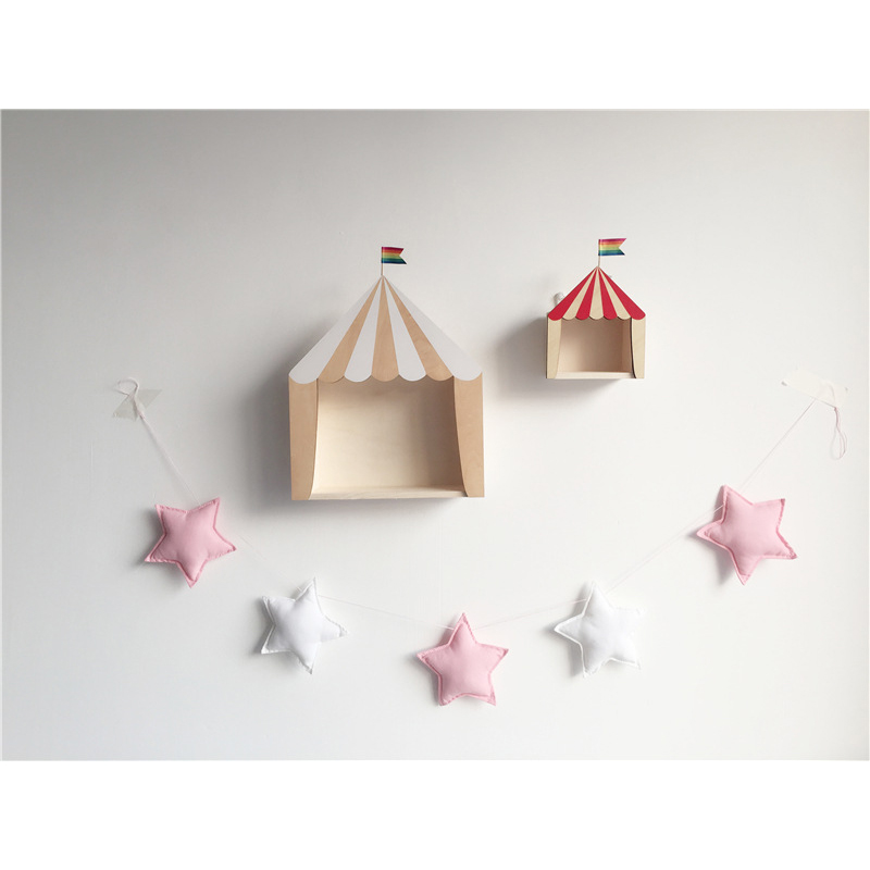 Circus Wood House Forme Scaffali di stoccaggio Nordic Wall Scaffale fatti a mano Bookends Ornaments Ornamenti in legno Decorazioni bambini