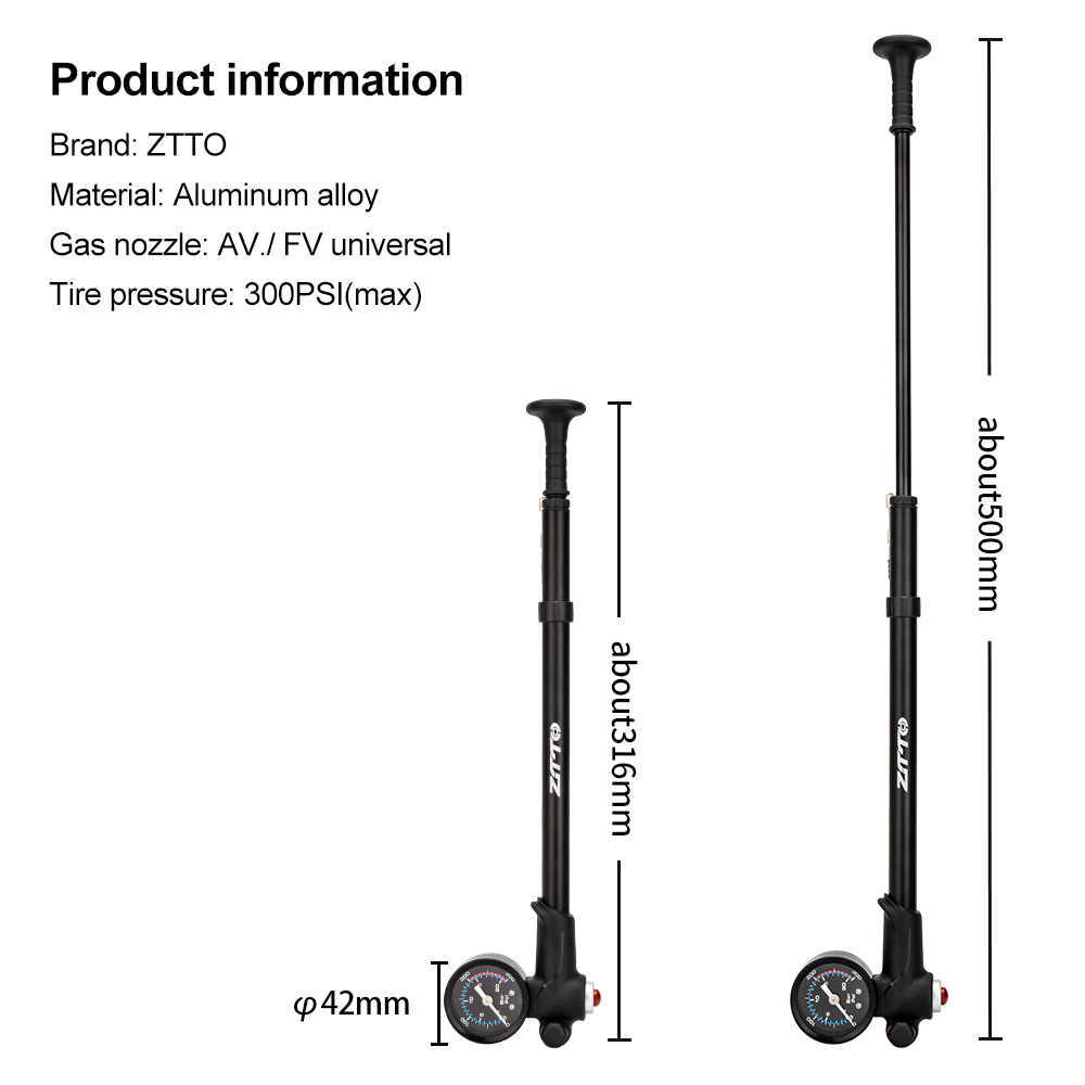 ZTTO 300psi High-pressure Bike Air Shock Pump With Gauge Bicycle Tire Inflator For Schrader Presta Valve Tyre Fork Suspension