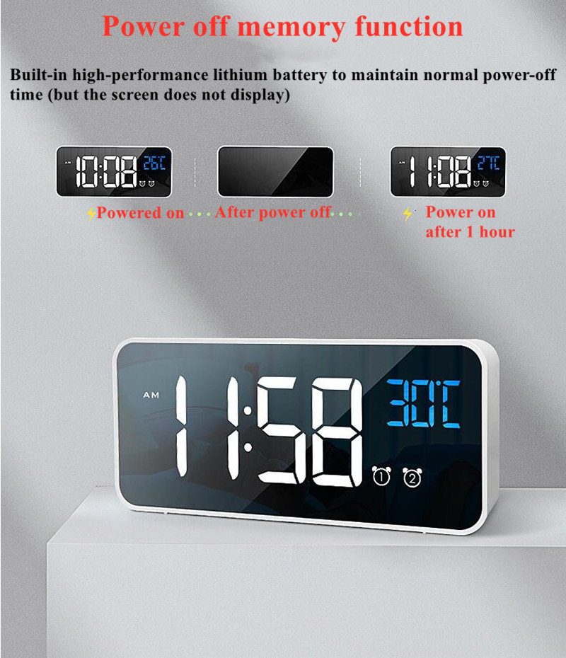 Rechargeable Digital Alarm Clock Voice Control Snooze Night Mode Table Clock Music Electronic LED Clocks Despertador Digital