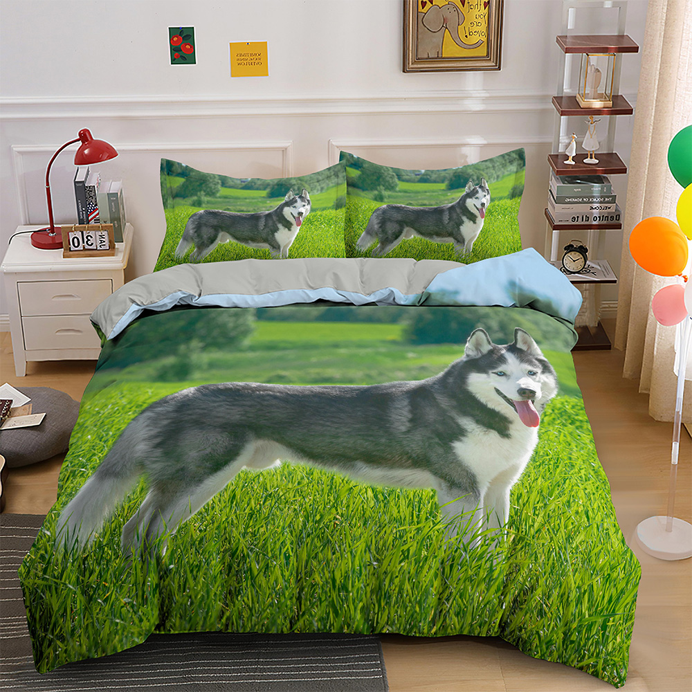 Husky Dog Bedding Set King Queen Size Funny Pet Puppy Duvet Cover for Kids Boys Girls Cute Animal 2/Polyester Quilt Cover