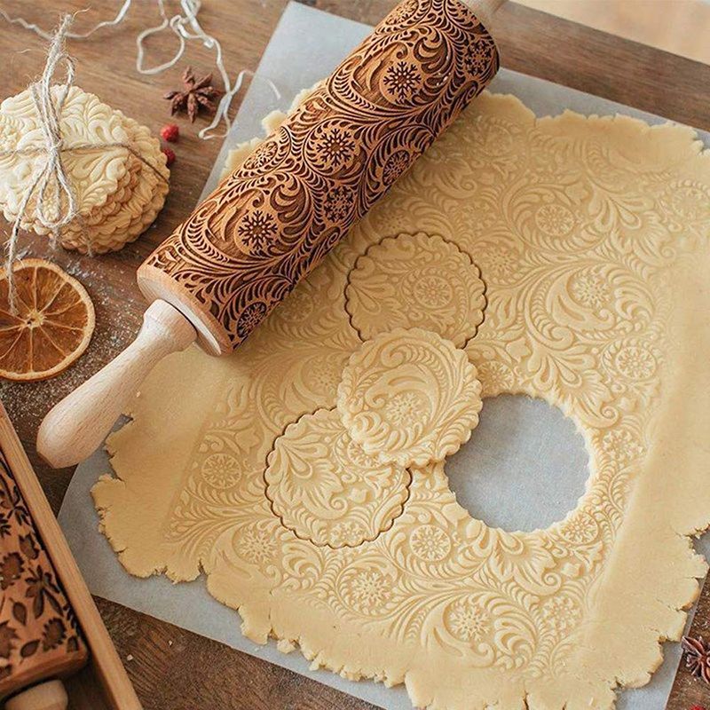 Kerstrolspelden Sneeuwvlok Elk houten rollende reliëf bakgereedschap koekjes koekjes fondant cake patroon roller