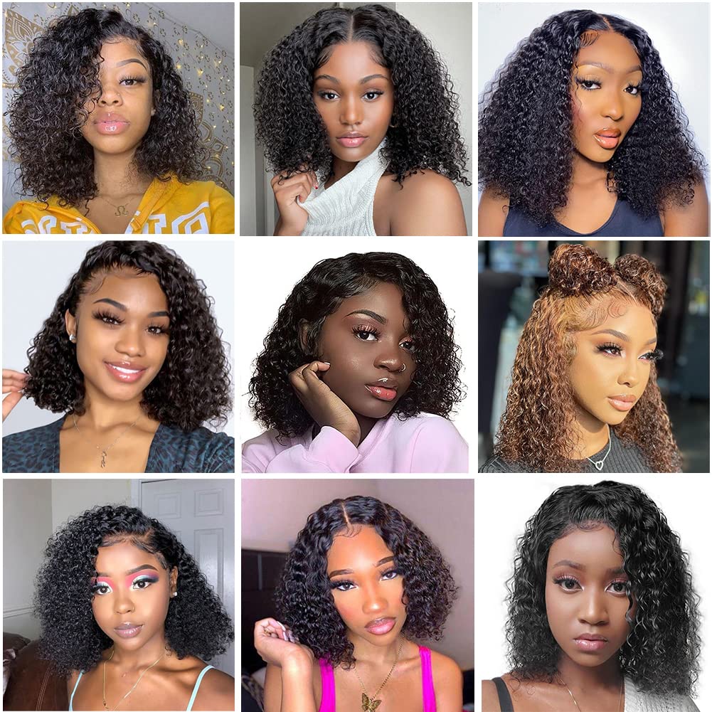 Bob Wigs Wear and Go sans glueless Full Hd Lace Wig pré-vague profonde Deep Curly Human Heum Wigs 180%