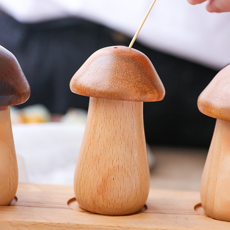 Personalized Wooden Toothpick Box Mushroom Simple Toothpick Holder Home Toothpick Holder Kitchen Accessories Tools