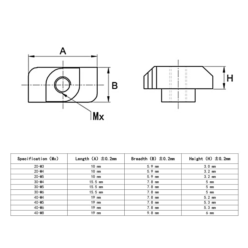 10/20 / M3 M4 M5 M6 M8 M8 SLOT T-Nut Sliding T Nut Hammer Drop dans le connecteur d'attache d'écrou 2020 3030 4040 Extrusion en aluminium