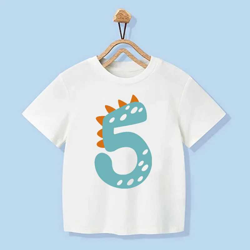 T-shirts nummer 1-9 jongensmeisjes dinosaurus korte mouwen t-shirts kinderen t-shirt verjaardag cadeau t shirt baby meisje tops kinderen hiphop tees 240410