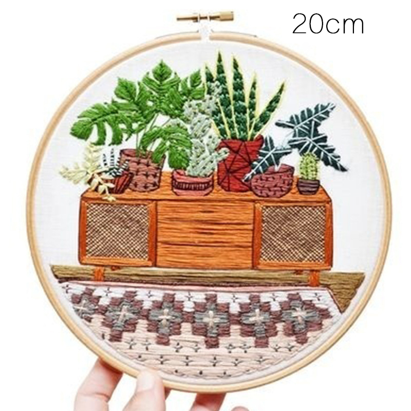 Kaktusmönster broderi Materialpaket Plant Series DIY Handcraft nybörjare broderi leveranser hängande målningsdekor