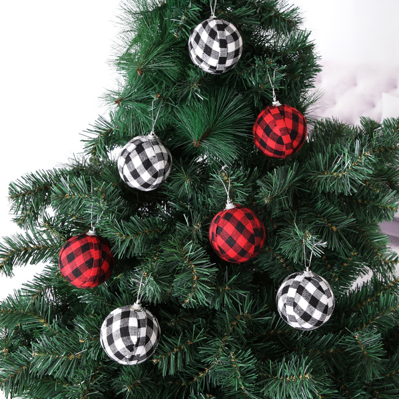 7 cm Weihnachtsbällchen Weihnachtsbaumdekorationen Schwarz -Weiß -Gitter Ball Pulver Ball Home Ornament Decor Neujahr Neujahr