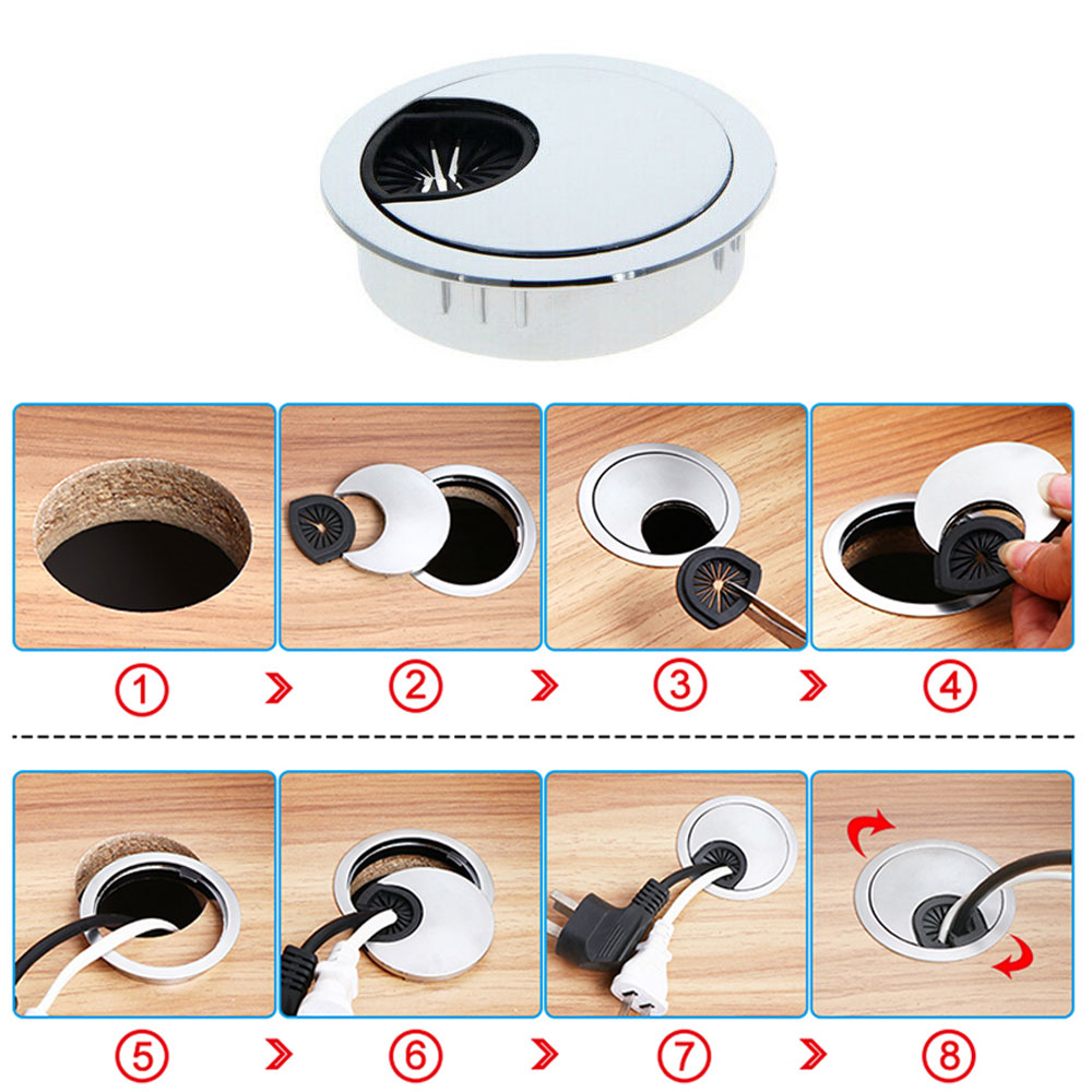 Zinc Alloy Round Table Wire Hole Covers Outlet Port Computer PC Desk Cable Grommet Line Holder 53mm Office Desk Accessories