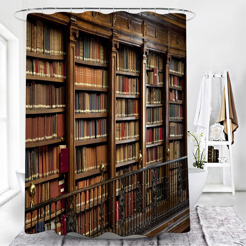 Retro stijl bibliotheek boekenplank boekwinkel print douchegordijn muur hangende achtergrond badkamer decor badkuipscherm
