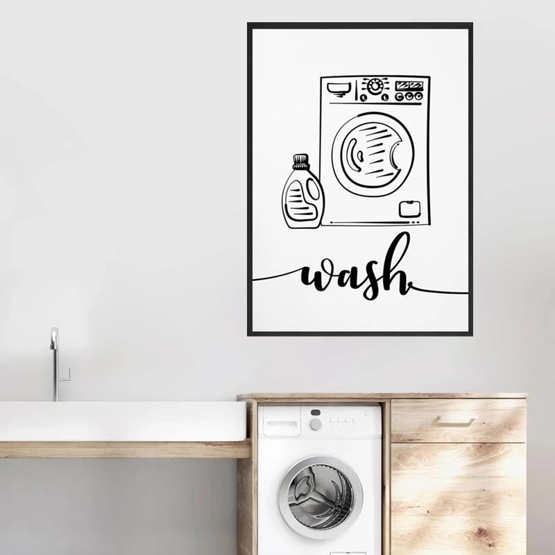 Çamaşır Prosedürleri Grafik Kılavuzu Duvar Sanat Tuval Baskılar Çamaşır Odası Dekoru Çamaşırhane Poster Sanat Resim Resim Cuadros