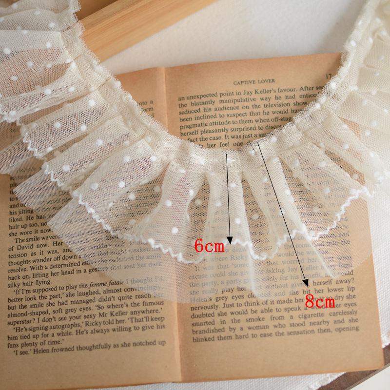 3metrar/parti 6-10 cm beige mesh spets trim fold kjol dot spets tillbehör diy dekorativ tygdans kjol kant x1195