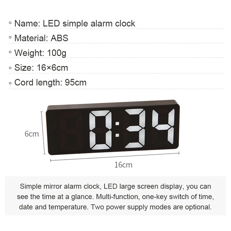 LED Digital Display Electronic Alarm Clock USB Battery Powered Desk Clock Rectangle Sound Control Smart Bedside Night Show Watch