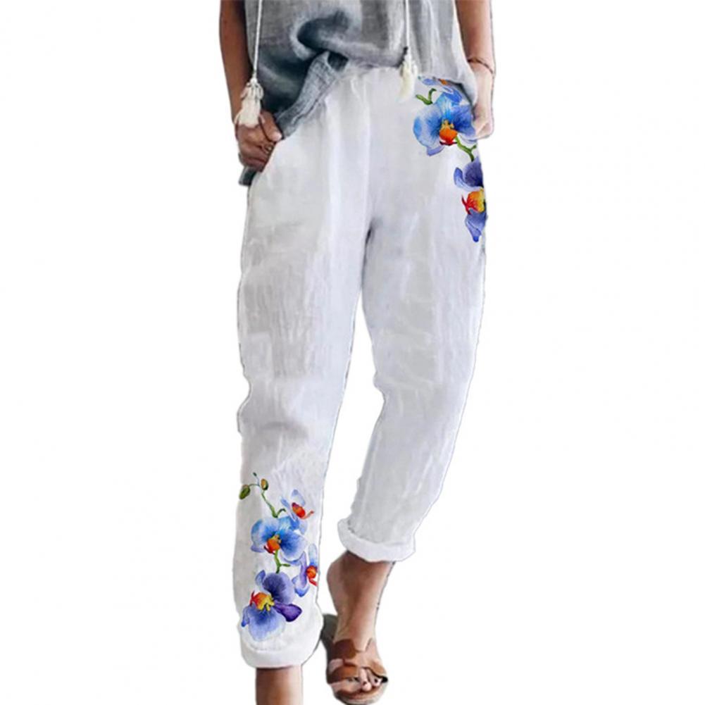 Harem Pants Women Wide Leg Floral Print Tickets Elegant Trousers Baggy Loose Summer Pants for Women Beach