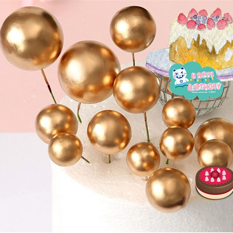 Cake Topper Gold Silver Ball Happy Birthday Cake Topper DIY Cupcake Flag Wedding Christmas Ball Decor Birthday Decoration