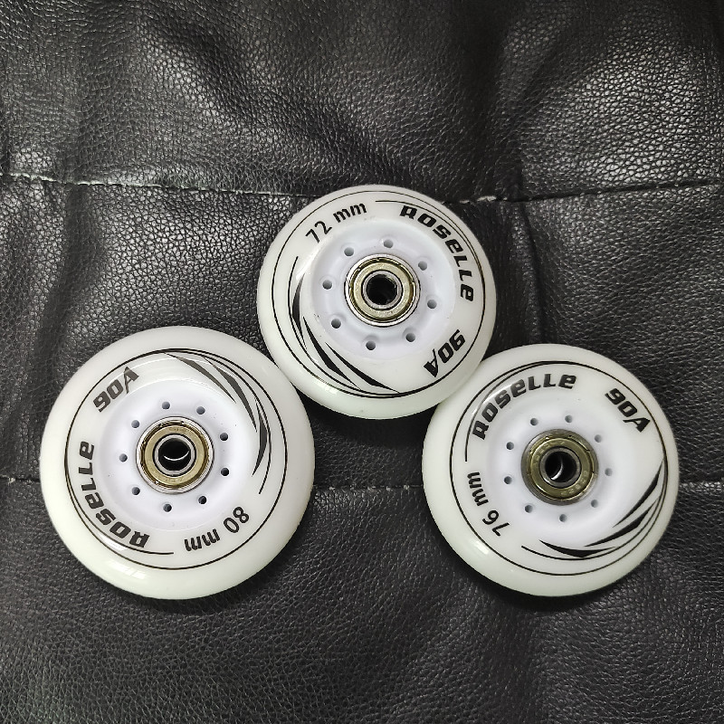 ROSELLE 90A Roller Skates FSK Free Slalom Inline Skating Wheel + Spacers + ABEC-7 Bearings White Black 72 76 80mm 8mm