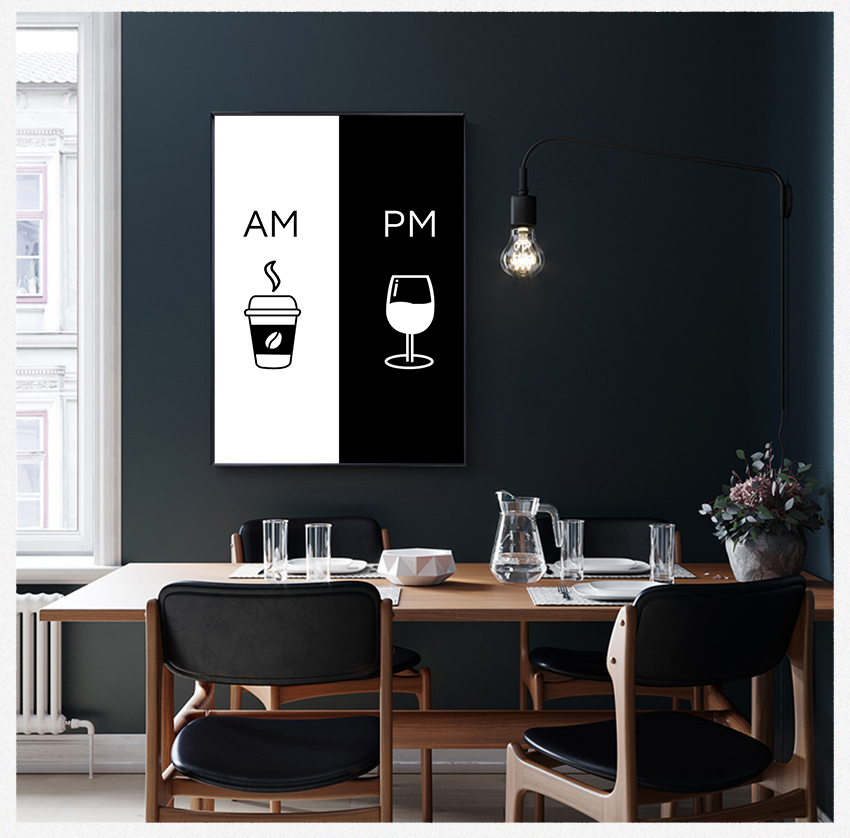 Sign Print Kitchen Restaurant Affisch Canvas Måla modulär nordisk stil väggkonst heminredning modern bild am kaffe pm vin vin
