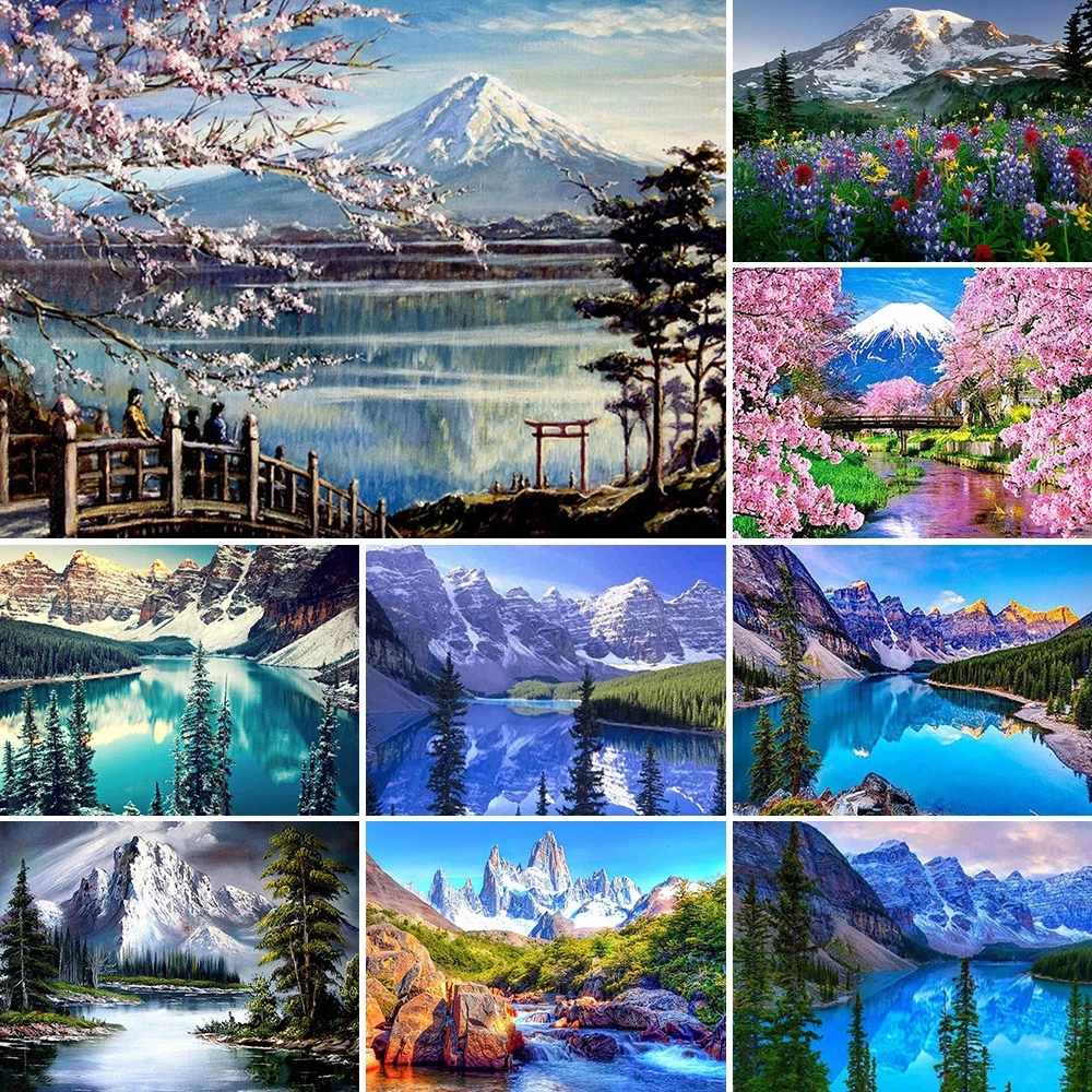 Paysages de peinture diamant 5d Lacs Fleurs Cross Cross Stitch Kits Craft Hobbies Mosaic Matchs Home Decor Wall Art