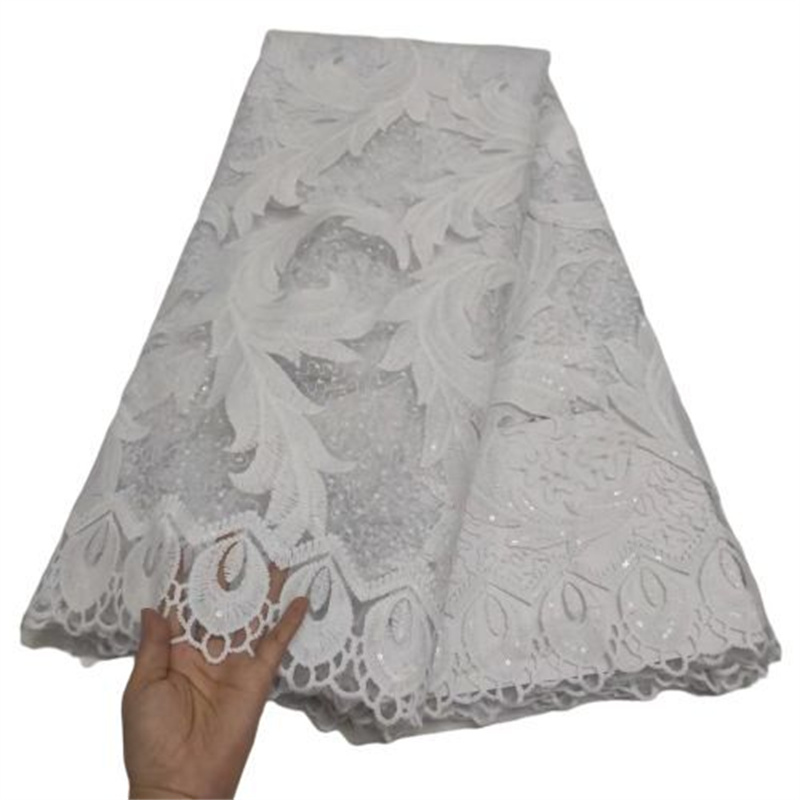 Latest African Sequins Lace Fabric 2022 White High Quality Lace Material French Nigerian Lace Fabrics For Women Party Sewing