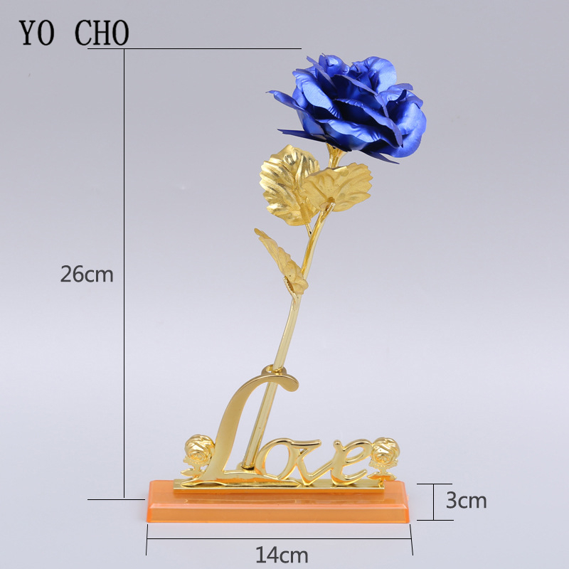 YO CHO 24K Foil Plated Gold Rose Flower Galaxy Box Artificial Flower Wedding Valentine's Day Christmas Creative Gift Golden Rose