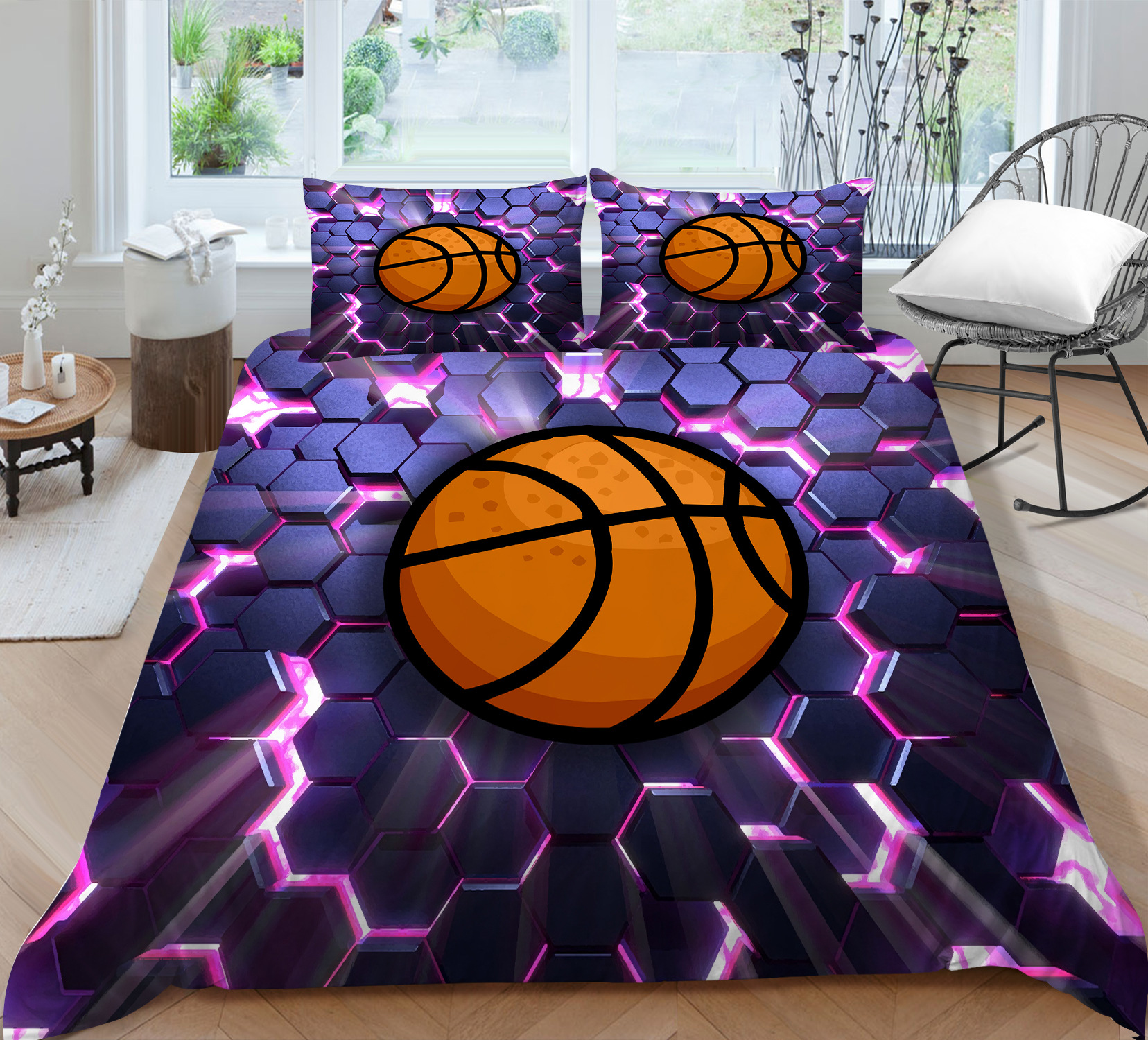 3D Basketball King Queen Dudvet Cubierta Sports Tema de ropa de cama para niños Decoración de dormitorio de juego de juego de bola para niños Decoración de edredones suaves