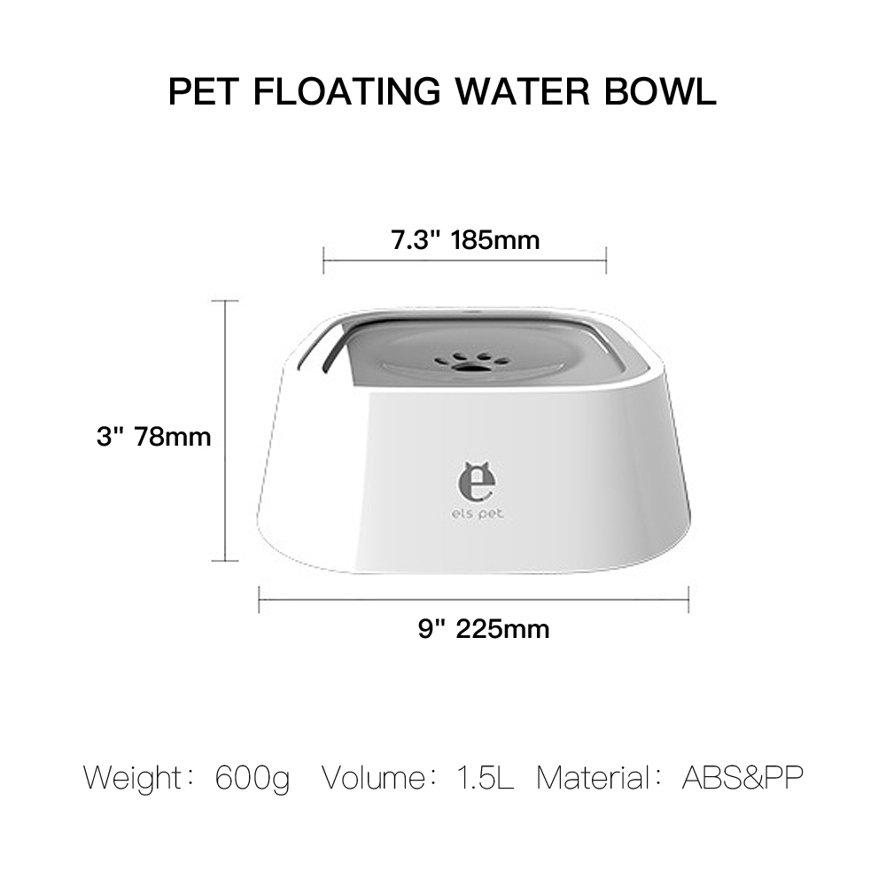 1.5L Pet Dog Floating Bowl Icke-vätande munhund Slow Water Feater Dispenser Anti-Overflow Portable Cat Drinking Water Bowl