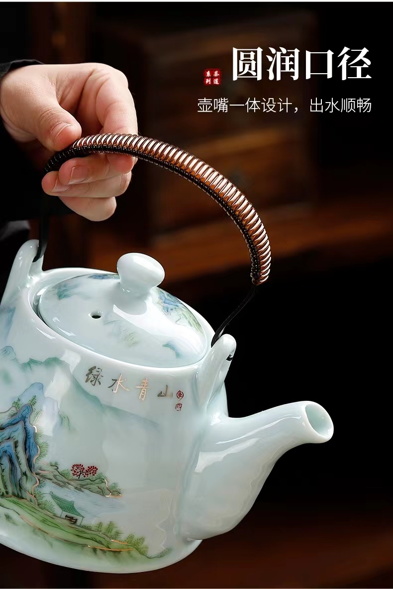 Keramik-Teekanne 900 ml-2000 ml, große Kapazität, blaues und weißes Porzellan, Keramik-handgefertigte Teekanne Teekanne mit Filter