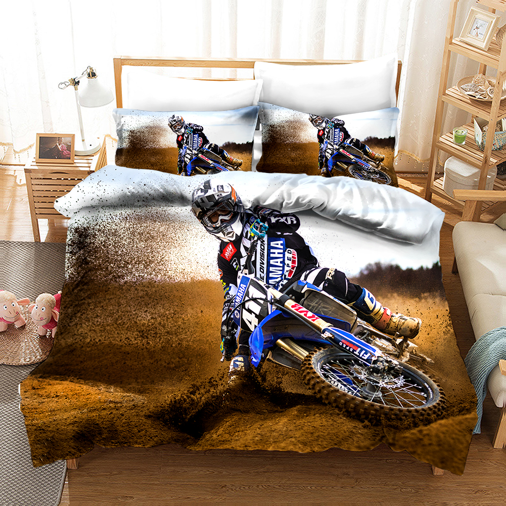 Motorcykel sängkläder set 3d tryck bilar duvet täckning med örngott motocross sängäcke pojkar barn säng set king size hemtextiler