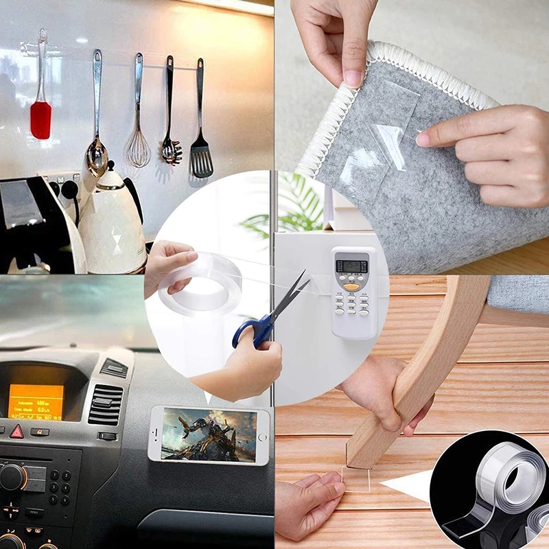 1M/2M Reusable Transparent Double-Sided Adhesive Strong sticky Tape Removable Bathroom Kitchen Home Washable Nano Tape