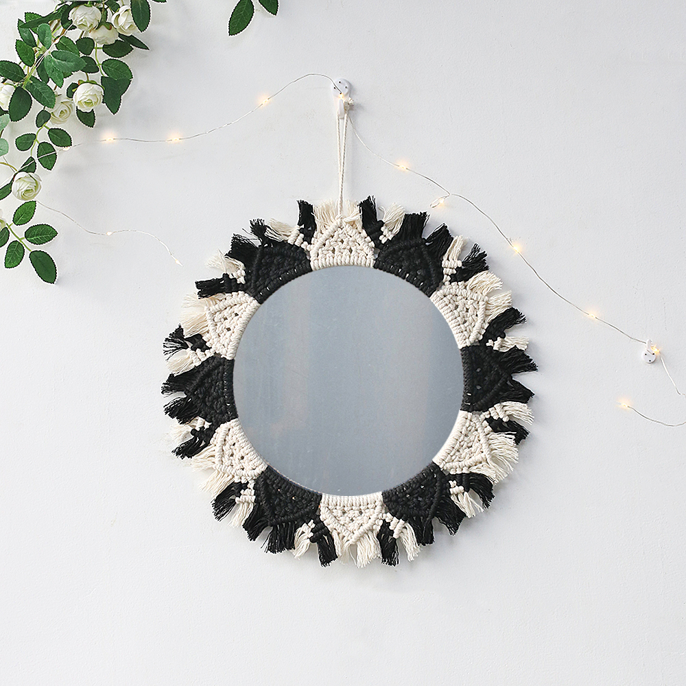 Boho Macrame Round Mirror Home Decor Decorative Mirrors Bathroom Decor Wall Mirrors for Living Room Baby Room Decoration