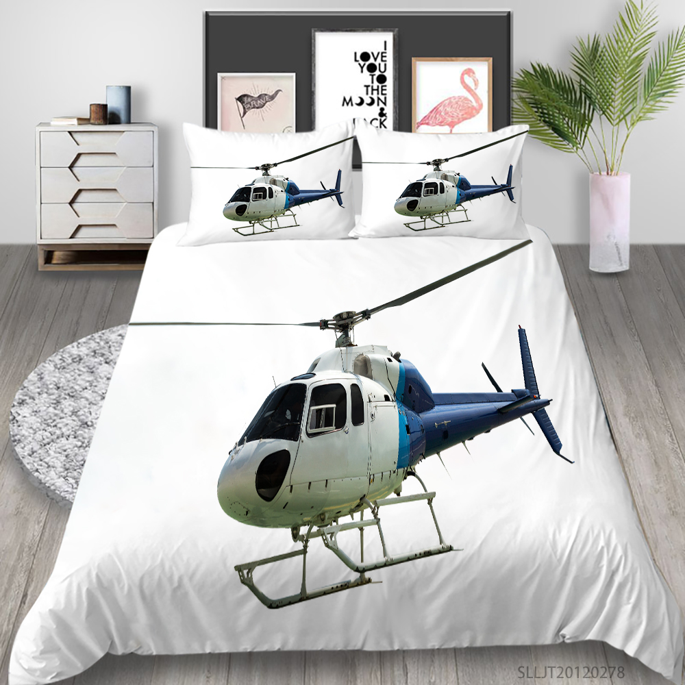 3D Helicopter Print Bedding Set Plan Series Däcke Cover Set 2/Super Soft Breattable Room Decoration