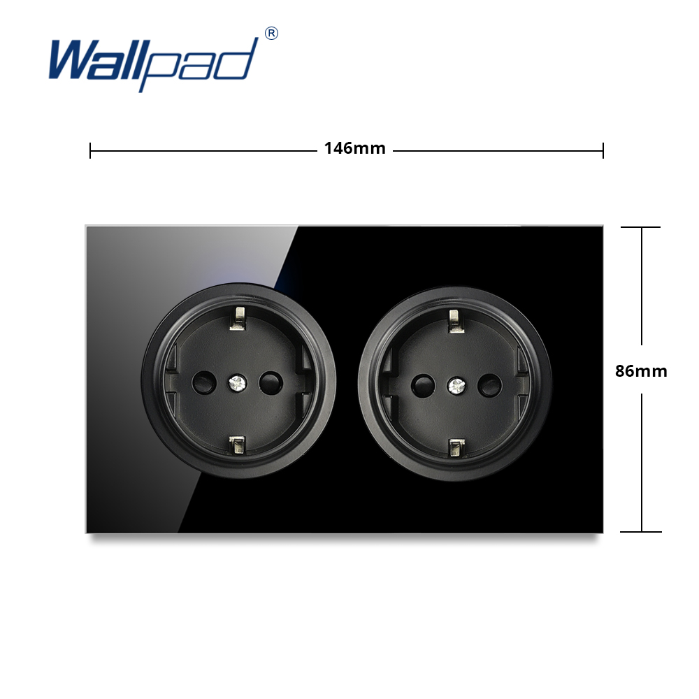 Wallpad L6 Doppelte EU Deutsche Elektrowand Sockel 146 Größe Stromauslass Schwarzer Glasscheibe